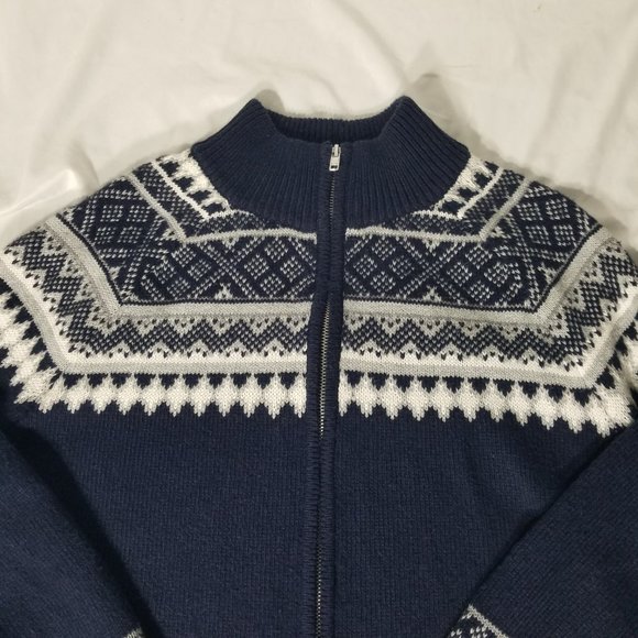 Goodfellow & Co Mens L Full Zip Cardigan Sweater Navy Blue Cream Chevron Argyle - Picture 4 of 12